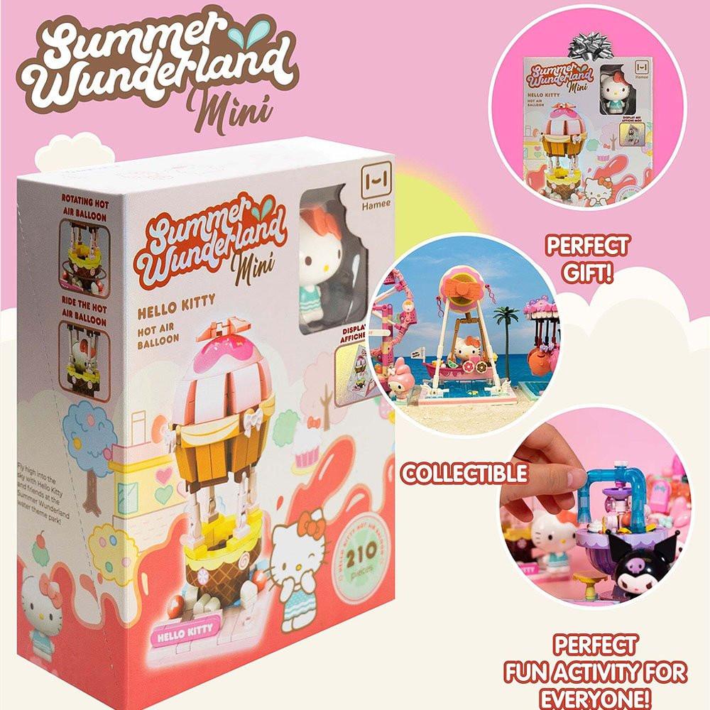 Hello Kitty toy set packaging with promotional text on a pink background