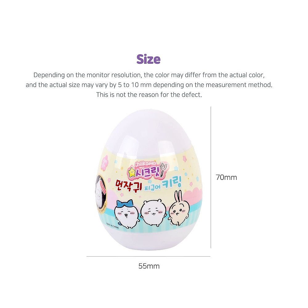 Round product with Chiikawa characters and measurement details on a white background