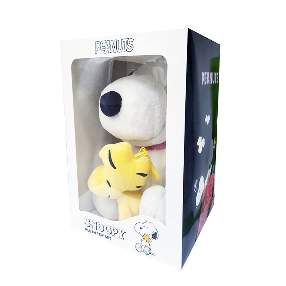 Snoopy hugging Woodstock plush set in gift box – Peanuts collectible stuffed toy