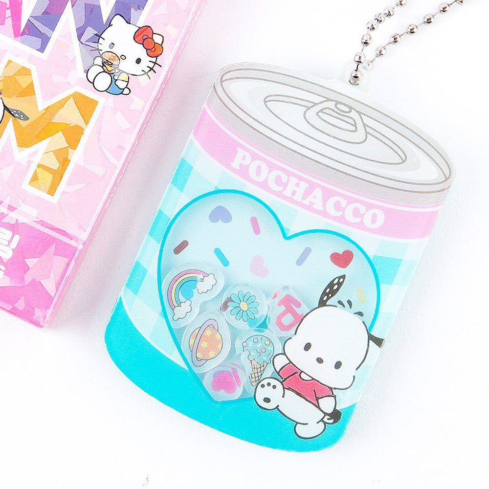 Cute Pochacco character acrylic shaker keychain with colorful design on a white background