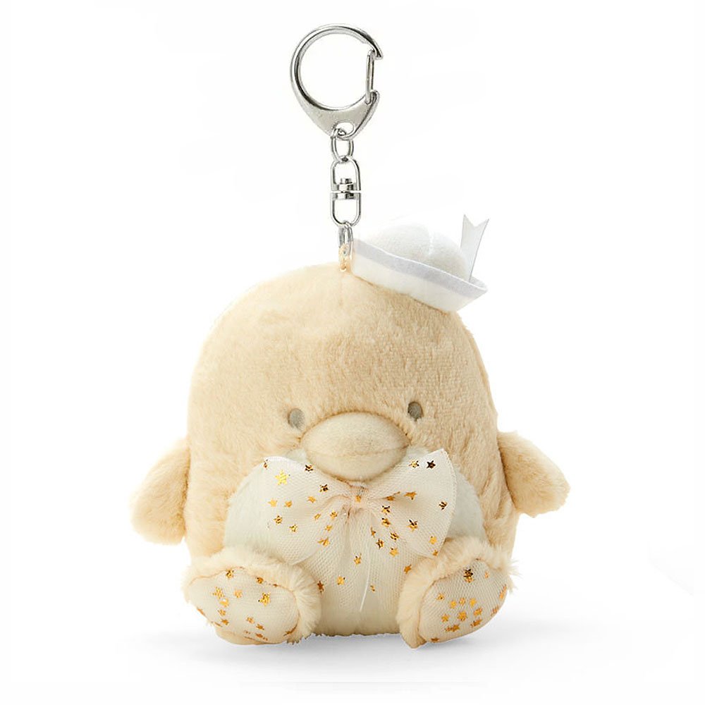 Sanrio Tuxedosam Fluffy Plush Keychain: White Gold