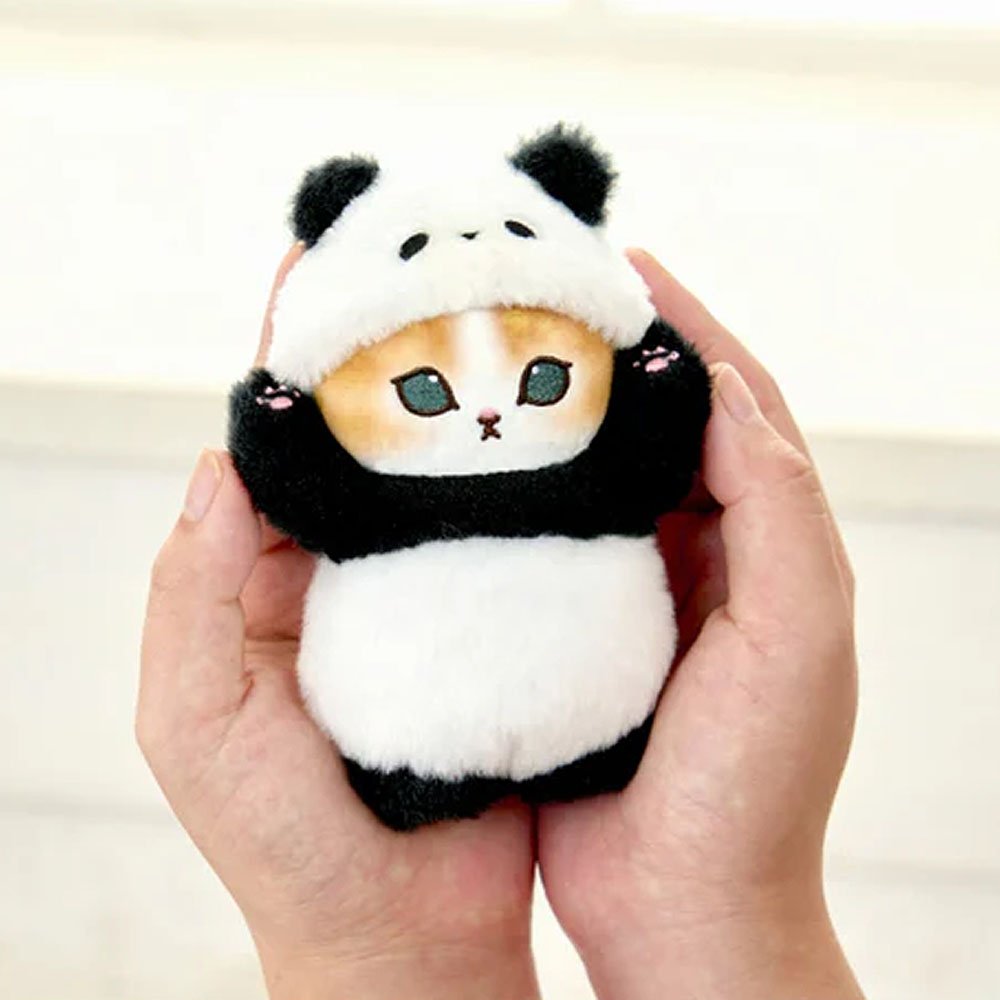 Cute Mofusand cat plush wearing panda costume