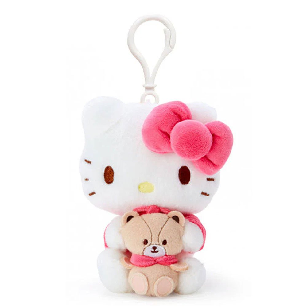 Hello Kitty Plush keychain with a character holding a bear on a white background