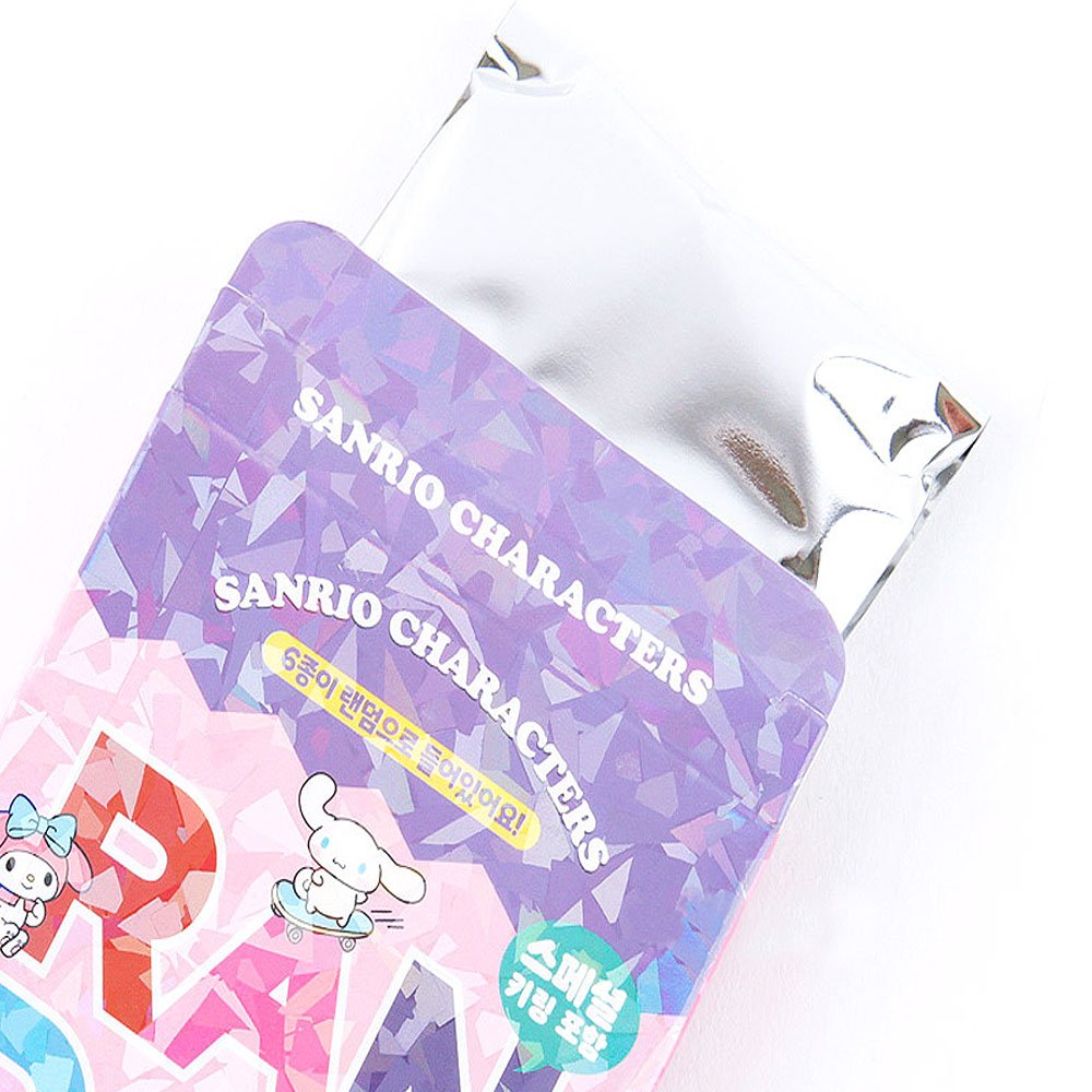 Purple Sanrio Characters product packaging with a white background