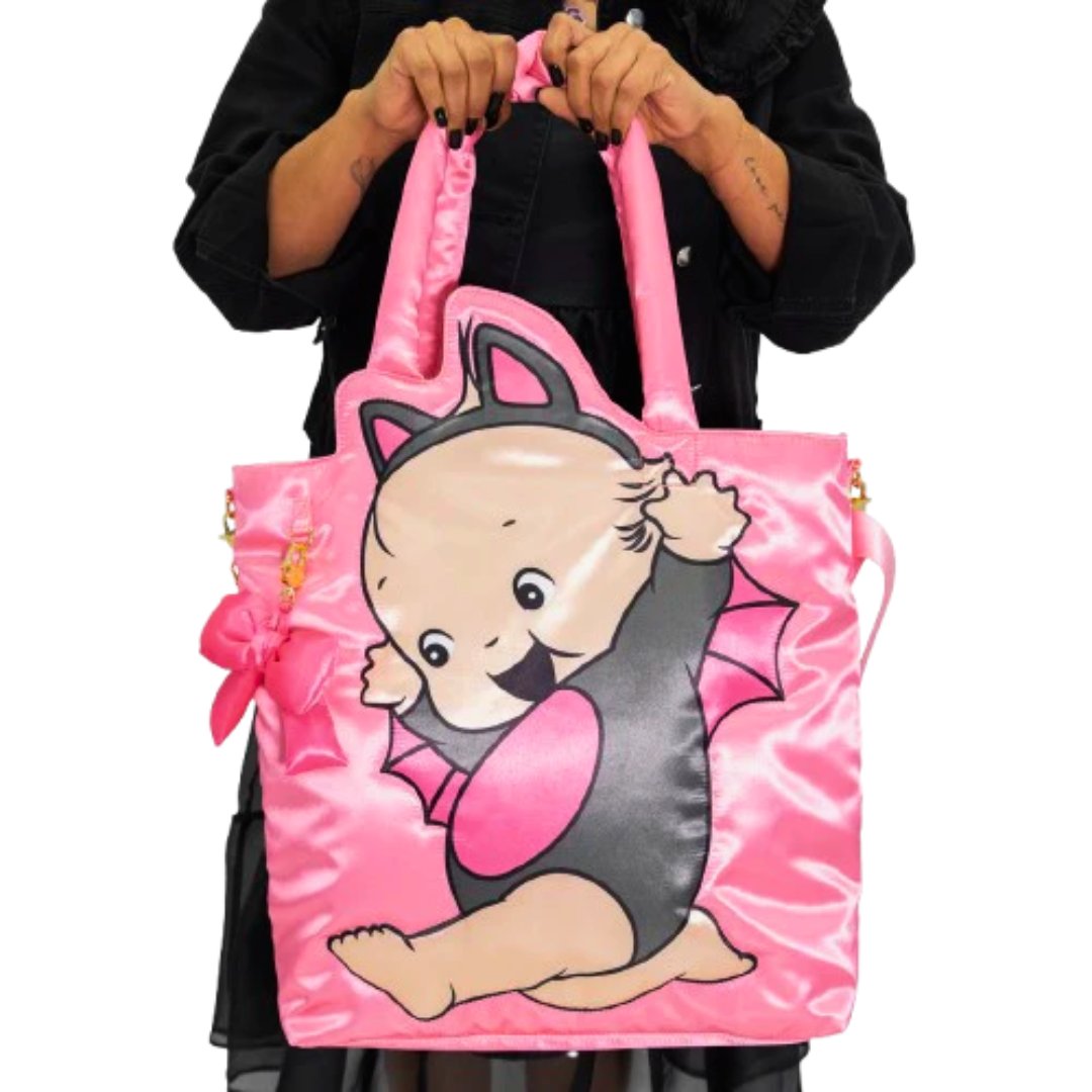 Kewpie Bat Pink Puffy Tote Bag w/ Ribbon Charm