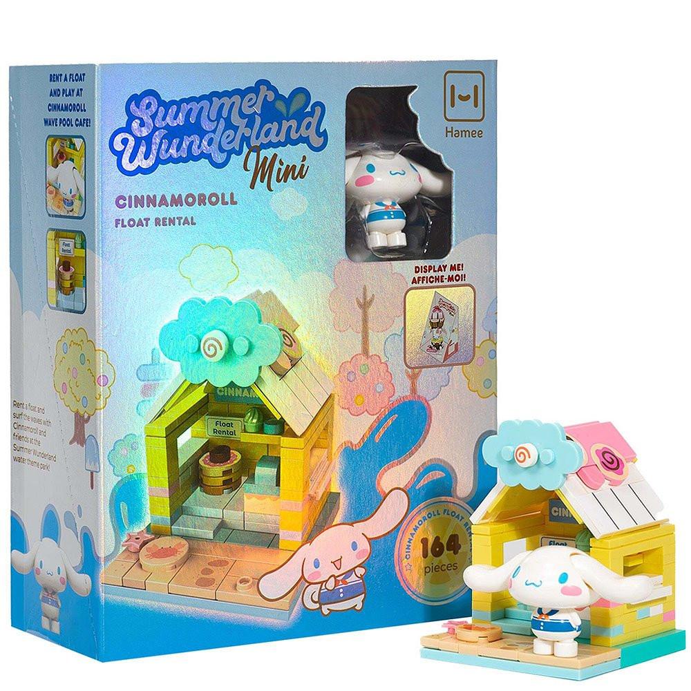 Cinnamoroll float rental toy set with packaging featuring 'Summer Wonderland Mini' branding.