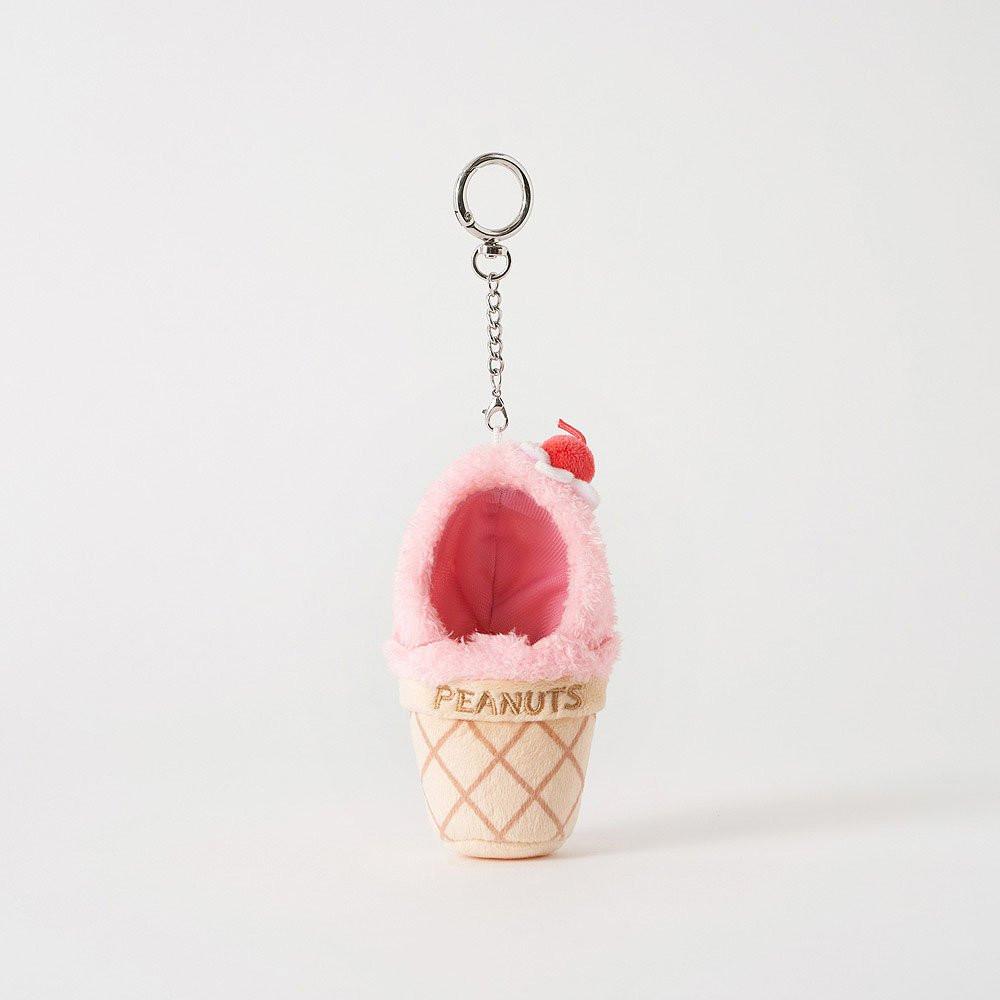 Peanuts Snoopy Strawberry Ice Cream Cone Plush Keychain