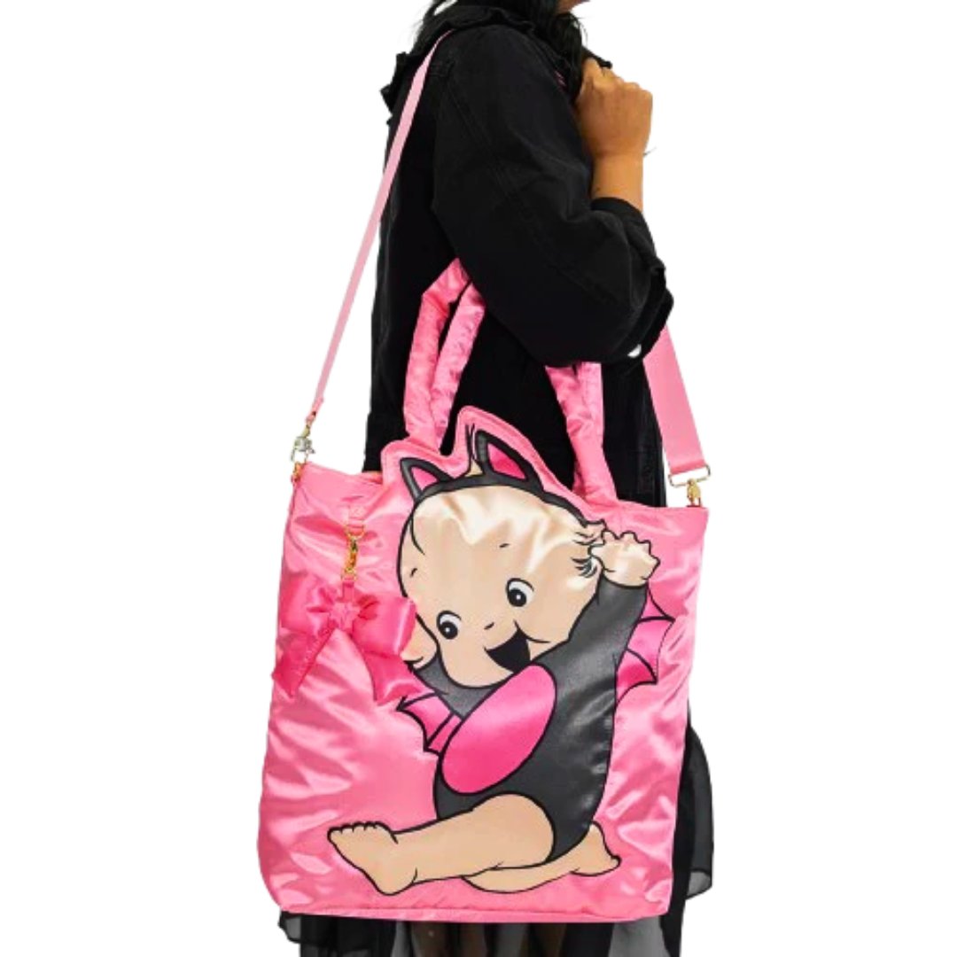 Kewpie Bat Pink Puffy Tote Bag w/ Ribbon Charm