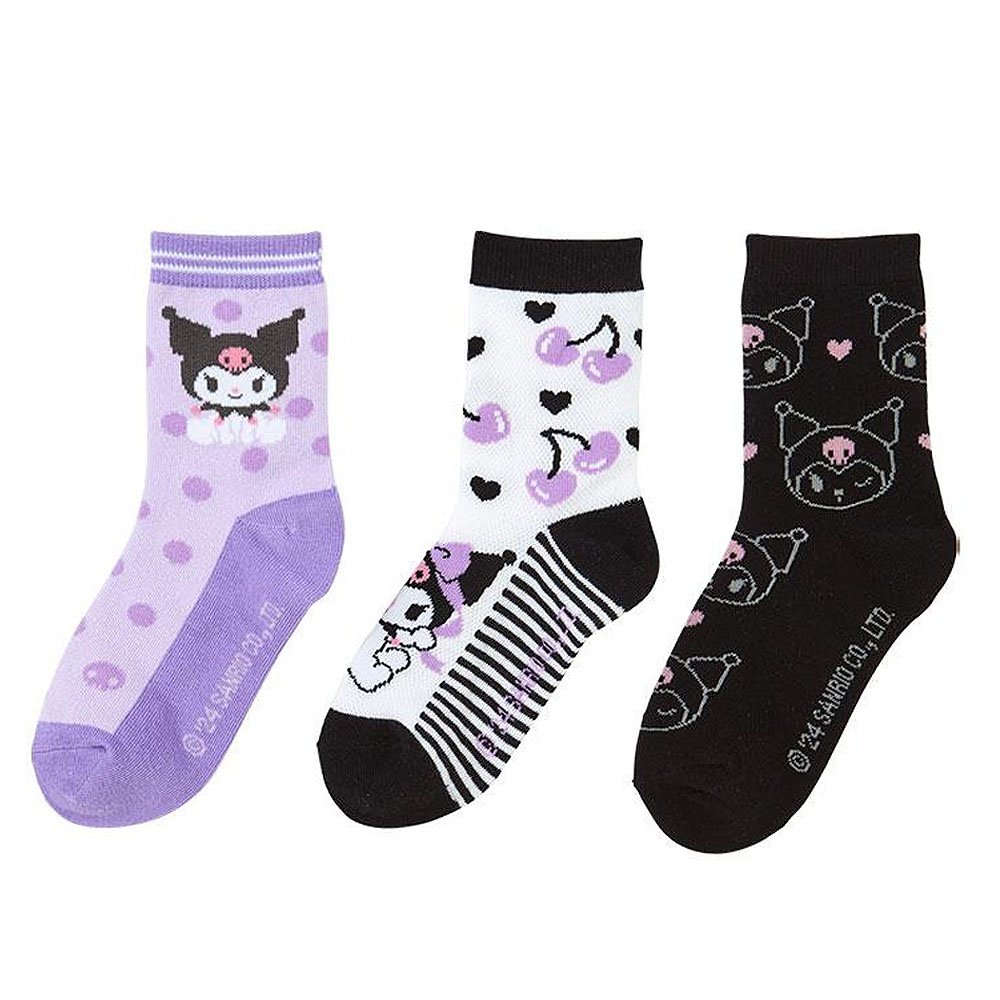 Kuromi 3Pair Sneaker Socks :Purple