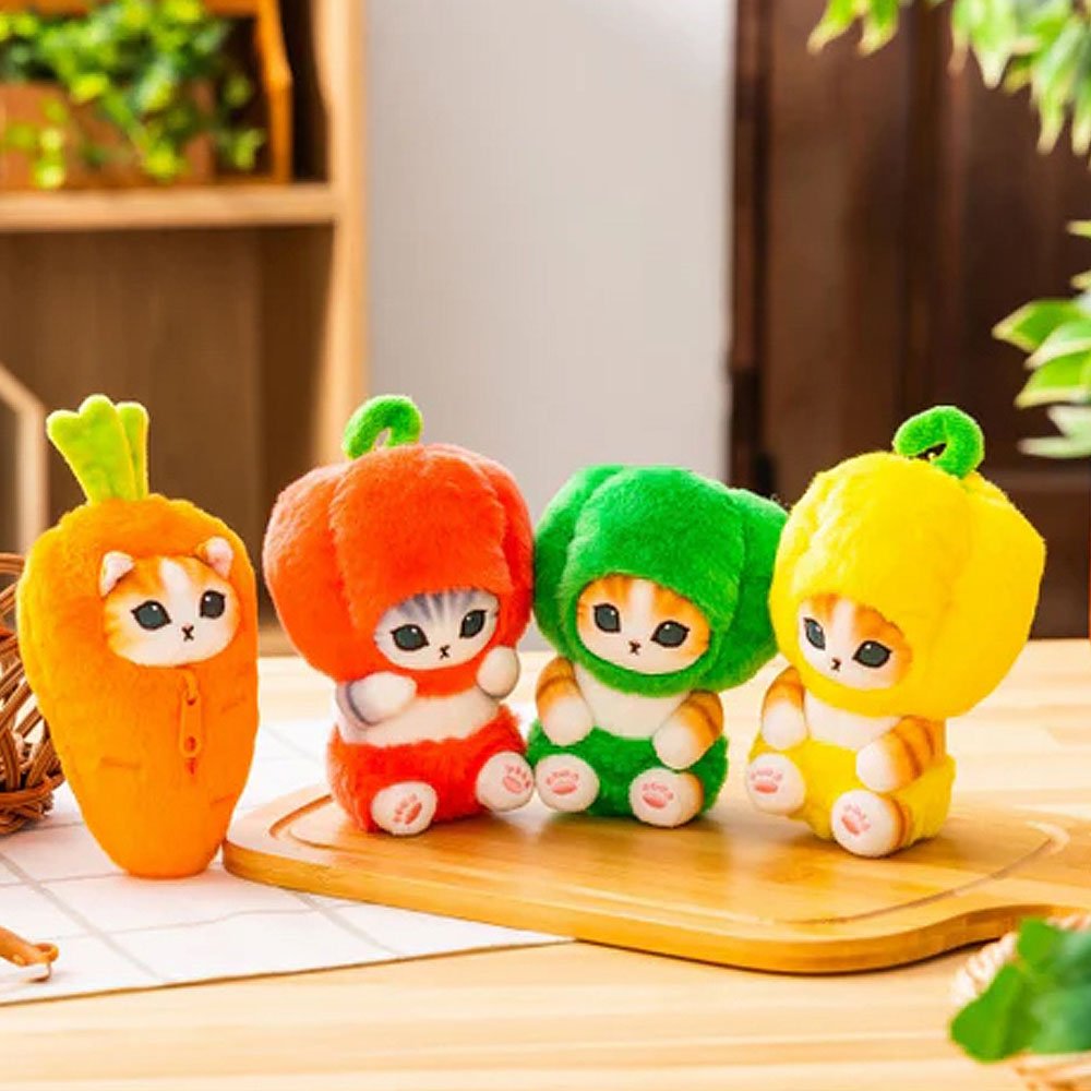 Colorful Mofusand cats dressed as fruits and vegetables plush key chain