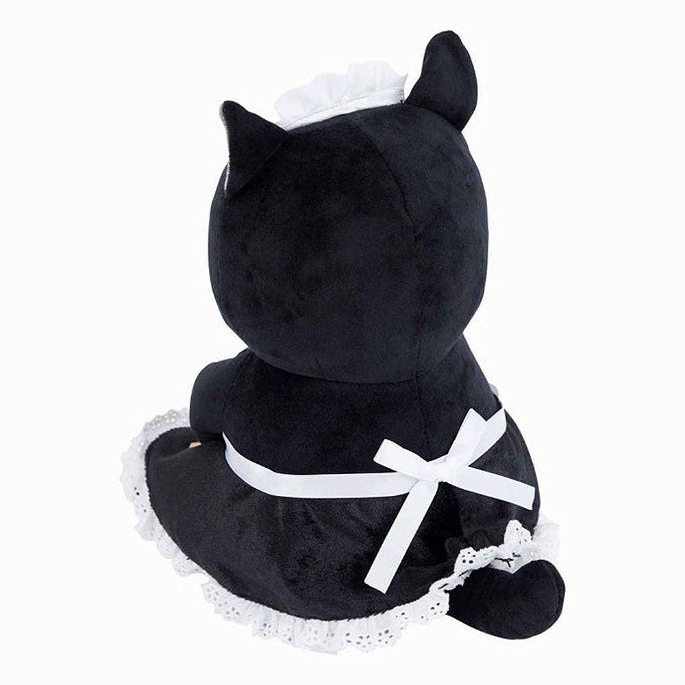 Officially licensed Mofusand black cat plush dressed as a classic maid and holding feather duster