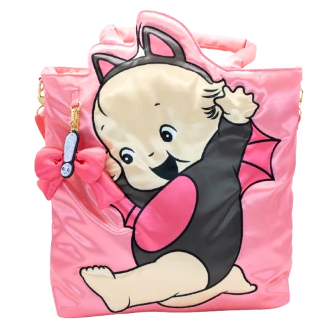 Kewpie Bat Pink Puffy Tote Bag w/ Ribbon Charm