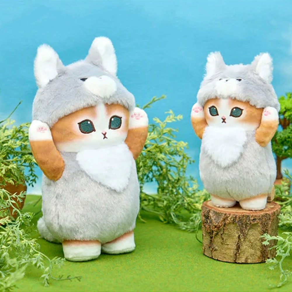 Cute Mofusand cat plush wearing wolf costume