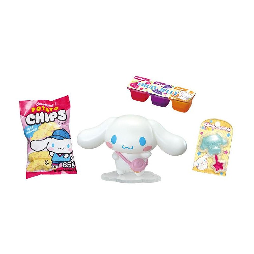 Cute Cinnamoroll cartoon character figurine with packaging on a white background