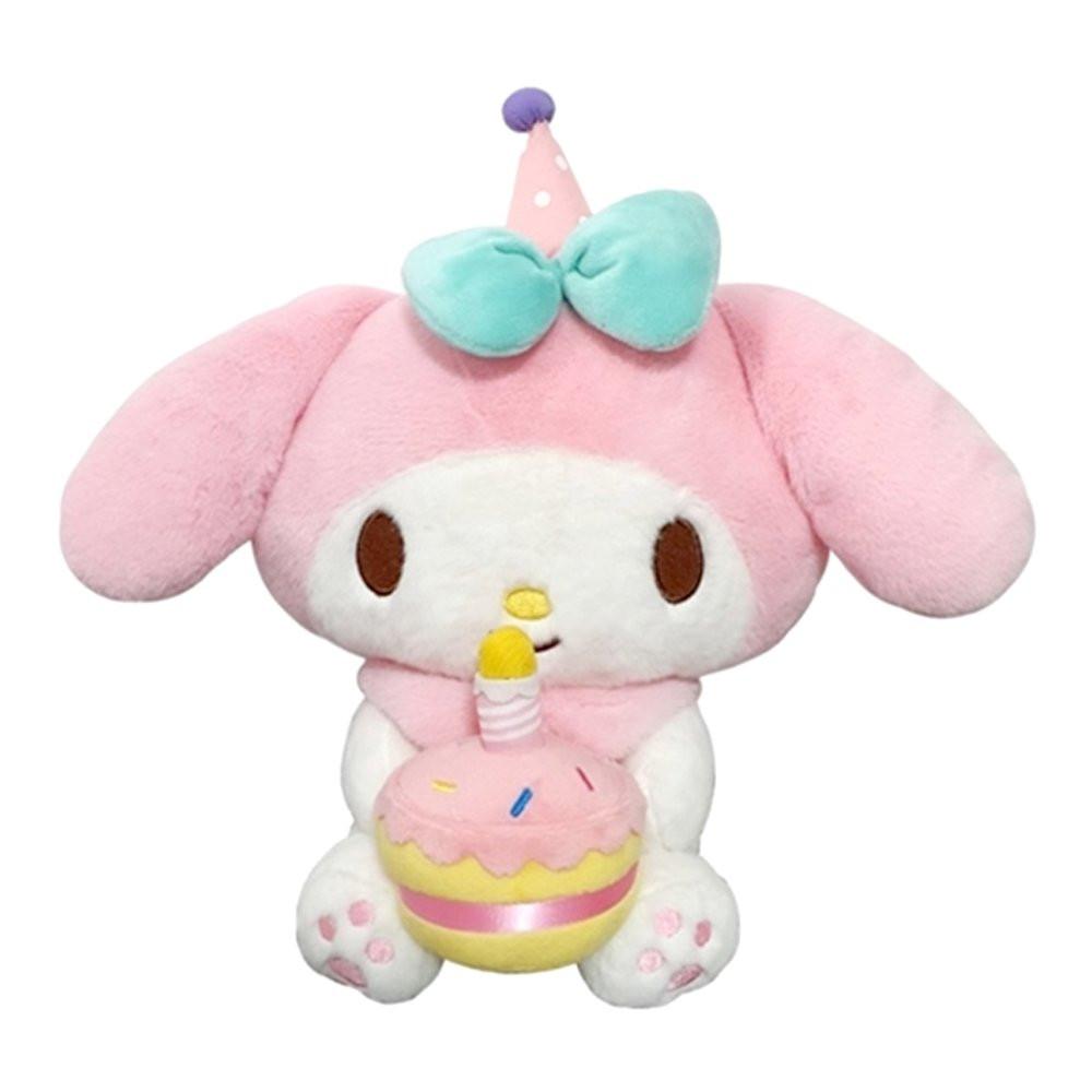 Officially licensed Sanrio Cute Friends featuring My Melody wearing a party hat, holding a cake
