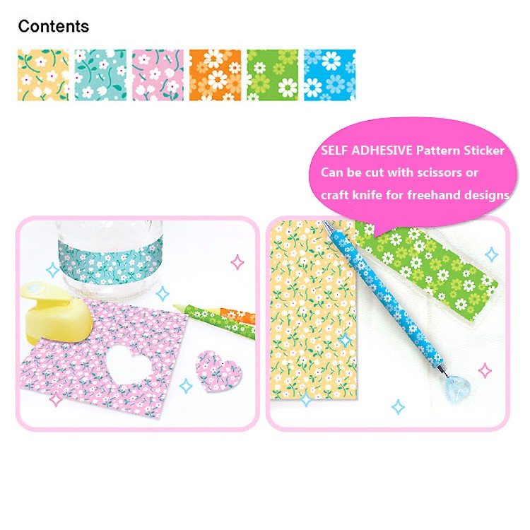 Self Adhesive Floral Pattern Sticker Origami Paper : 6 Sheets
