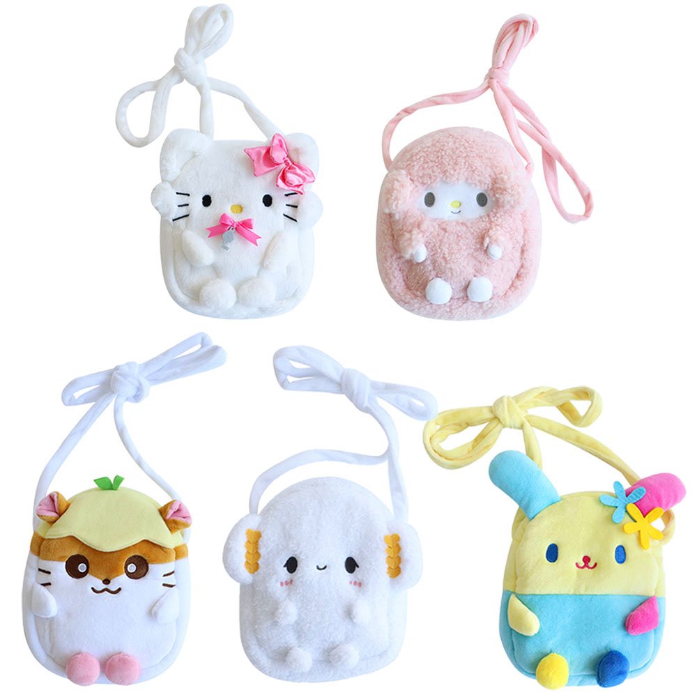 Sanrio plush pouch crossbody bag, Sanrio plush pouch shoulder bag, Sanrio stuffed animal pouch bag, Sanrio My Sweet Piano plush pouch, Sanrio Charmmy Kitty plush pouch, Sanrio Cogimyun plush pouch, Sanrio Usahana plush pouch, Sanrio Corocorokuririn plush pouch,
coin pouch wallet purse