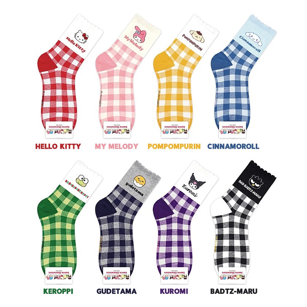 Sanrio Characters Checker Mid-Crew Socks