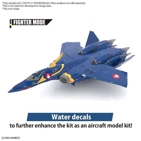 HG 1/100 YF-21 Macross Plus model kit with water-slide decals applied in Fighter and Gerwalk modes
