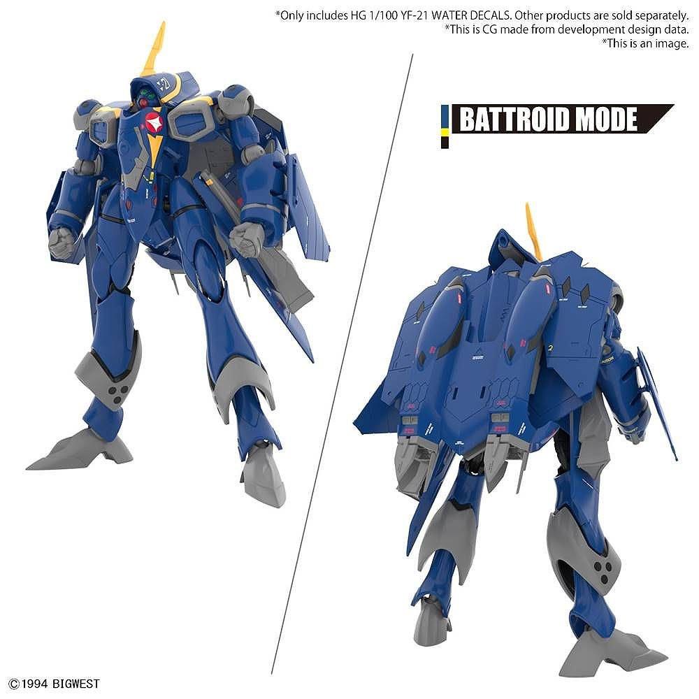 HG 1/100 YF-21 Macross Plus model kit with water-slide decals applied in Fighter and Gerwalk modes