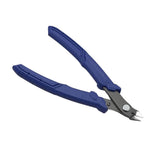 The Bandai Spirits Build Up Nipper for plastic model kits features sharp black metal blades and thick, ergonomic navy blue handles designed for precision cutting.
