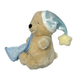 Bella Sweet Dream teddy bear plush toy wearing a blue nightcap with a star and holding a blue blankie with "Bella" embroidered on its foot