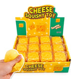 Cheese Squishy Toy retail display box filled with individually wrapped orange yellow cheese blocks