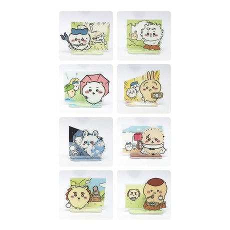 Full collection of Chiikawa Acrylic Stand Blind Bag featuring 8 scenes with Chiikawa, Hachiware, Usagi, Kuri-Manju, Momonga, Shisa, and Rakko