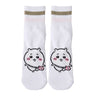 Featuring the pairs of officially licensed Chiikawa white crew-length socks, pink one holding a pink bear crossbody pouch and blue one holding a blue fish crossbody pouch.