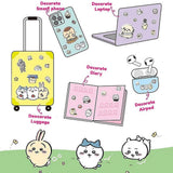 A vertical sheet of officially licensed Chiikawa stickers featuring the character Hachiware in various poses and sizes. The sheet is light blue with a "5 Size Sticker" heart logo at the top left. The stickers show Hachiware playing a guitar, eating, wearing a tuxedo, and expressing different emotions.
