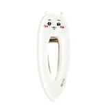White teardrop-shaped Chiikawa character hair clip featuring a minimalist blushing face and a sturdy metal spring-loaded mechanism.