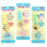 Packaging of Chiikawa Crystal Keyring collection: Usagi (cloud), Chiikawa (star), and Hachiware (flower) designs with official character tags