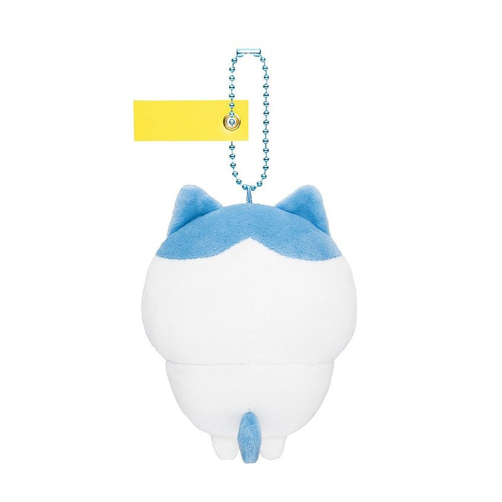 Hachiware Plush keychain with blue and white design on a white background
