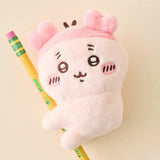 Officially licensed Chiikawa plush clip character assortment featuring Kani clipped onto a pencil