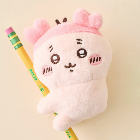 Officially licensed Chiikawa plush clip character assortment featuring Kani clipped onto a pencil