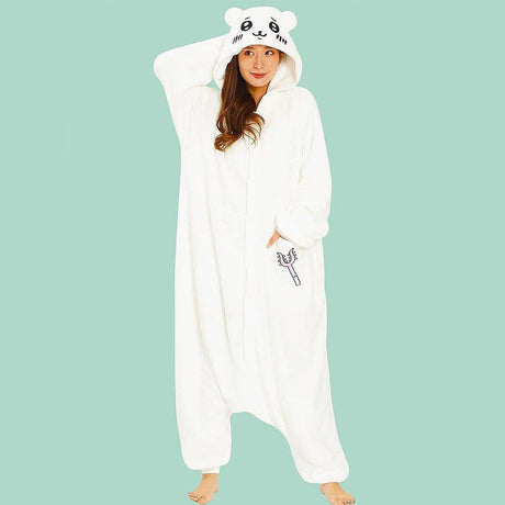 Officially licensed by Chiikawa Kigurumi Onesie Costume, inspired by the adorable characters Chiikawa! Made from high-quality, ultra-soft fleece, this cozy, comfort and cuteness onesie is perfect for lounging at home, conventions, or as a standout costume for any event. With its oversized fit, easy button-up design, and detailed character hood, you’ll feel like you’ve stepped straight into the Chiikawa world!