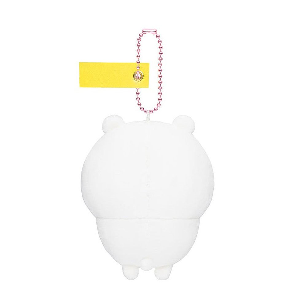 White Chiikawa plush keychain with a yellow tag on a white background
