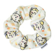 A pale yellow, soft plush hair scrunchie featuring an all-over print of the Usagi character from officially licensed Chiikawa