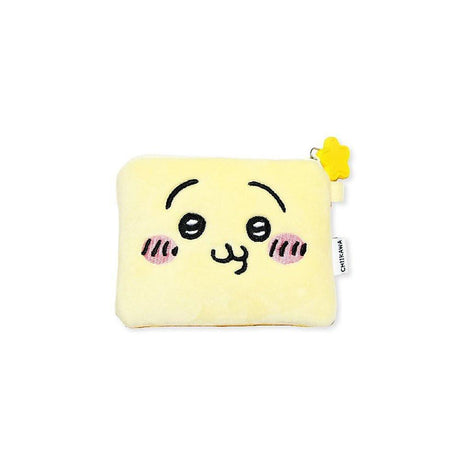 Official Chiikawa Mini Pouch and Coin Purse featuring Usagi cute Face Embroidery in yellow vanilla color pouch ; an Emotional Support Kawaii Small Bag for Adult Mental Wellness, Workplace Healing, and Desk Organization. 