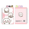 Officially licensed Chiikawa spiral notebooks with index tabs, featuring Chiikawa studying on a pink cover, while the other shows the trio on a yellow and blue background; both include built-in tabs shaped like a bear, a camera, and an acorn.