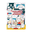Officially licensed Chiikawa "Adventure Record Notebooks" featuring colorful comic book panel covers. The open notebook reveals interior pages with structured writing boxes decorated with teal character illustrations and header icons.
