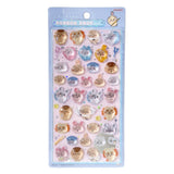 Four colorful officially licensed Chiikawa and Friends Bonbon Drop 3D resin sticker sheets, featuring Chiikawa, Hachiware, Usagi, and other fan-favorite friends in cute poses