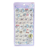 Four colorful officially licensed Chiikawa and Friends Bonbon Drop 3D resin sticker sheets, featuring Chiikawa, Hachiware, Usagi, and other fan-favorite friends in cute poses