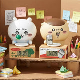 A collection of officially licensed Chiikawa digital watches featuring characters like Chiikawa, Hachiware, and Usagi sitting behind miniature cardboard box bases. Each base includes a small digital clock screen, and the set includes five visible designs.