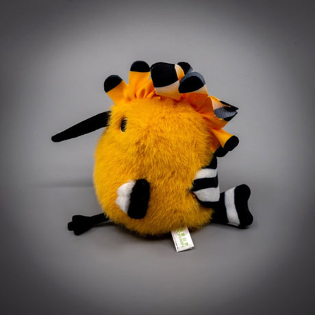 A round, fluffy golden-yellow Eurasian Hoopoe bird plush keychain with a tall orange and black crest, a long black beak, and small black feet