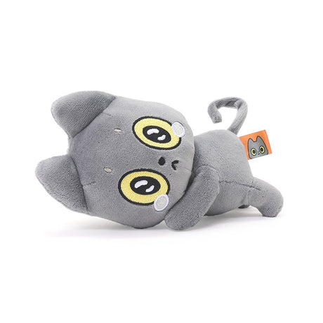 A 6-inch Hakongee grey cat plush lying down with embroidered tears and a sad expression, officially licensed and made by WSL