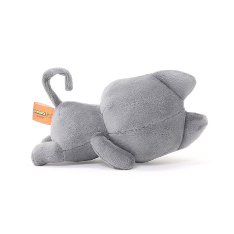 A 6-inch Hakongee grey cat plush lying down with embroidered tears and a sad expression, officially licensed and made by WSL