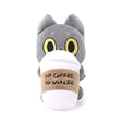 An officially licensed 6-inch Hakongee cat plush by WSL hugging a large white coffee cup that reads "No Coffee, No Work."