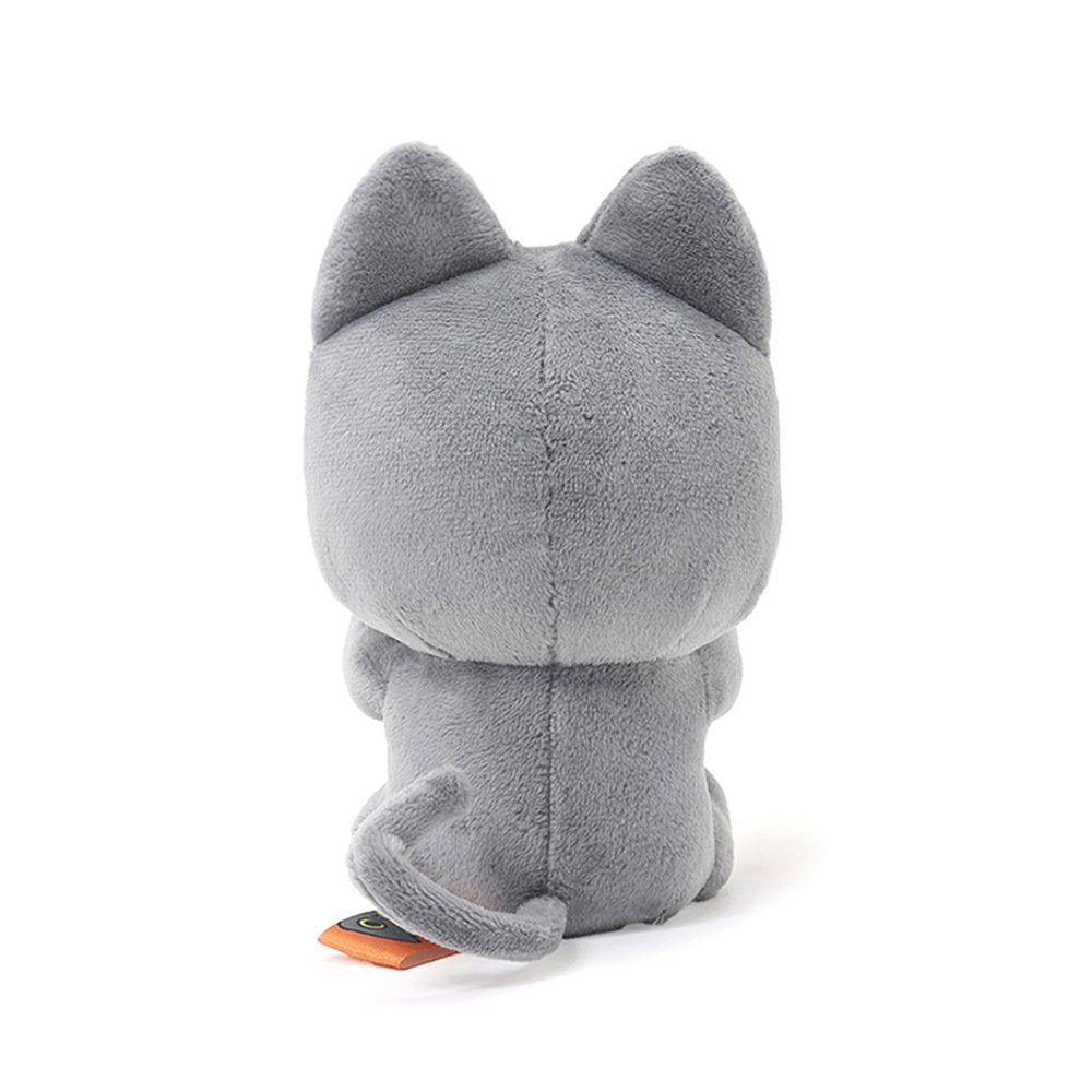 An officially licensed 6-inch Hakongee cat plush by WSL hugging a large white coffee cup that reads "No Coffee, No Work."