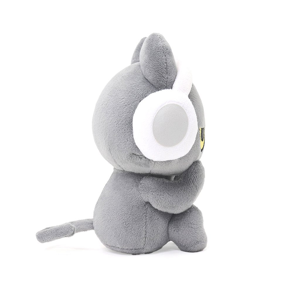 This officially licensed 6-inch Hakongee grey cat plush made by WSL features a grumpy expression and soft white plush headphones